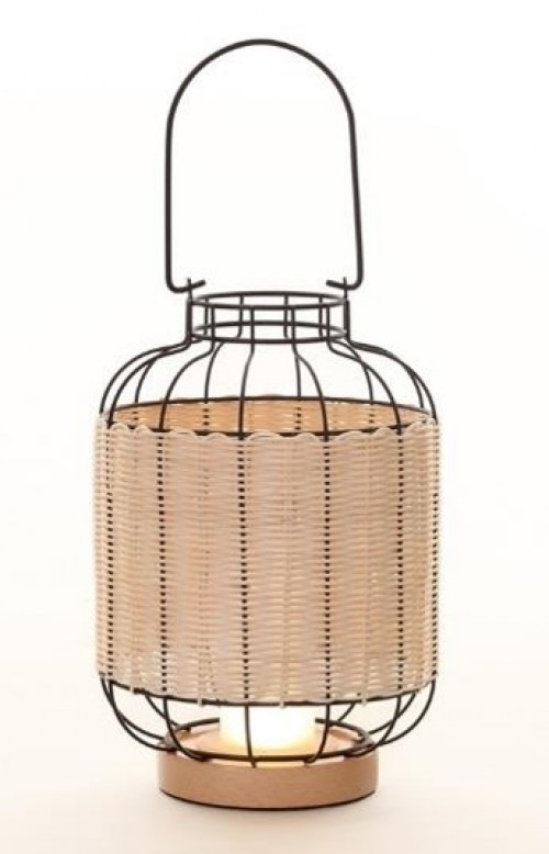 Lampe de table Métal/Rotin - D.21cm
