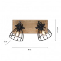 Plafonnier/Applique bois et noir deux ampoules