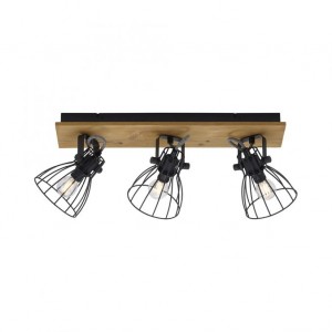 Plafonnier/Applique bois et noir trois ampoules
